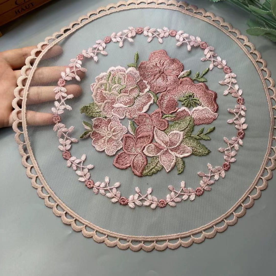 Home Textiles Towel - 28*28 cm Pink Lace Flower Applique