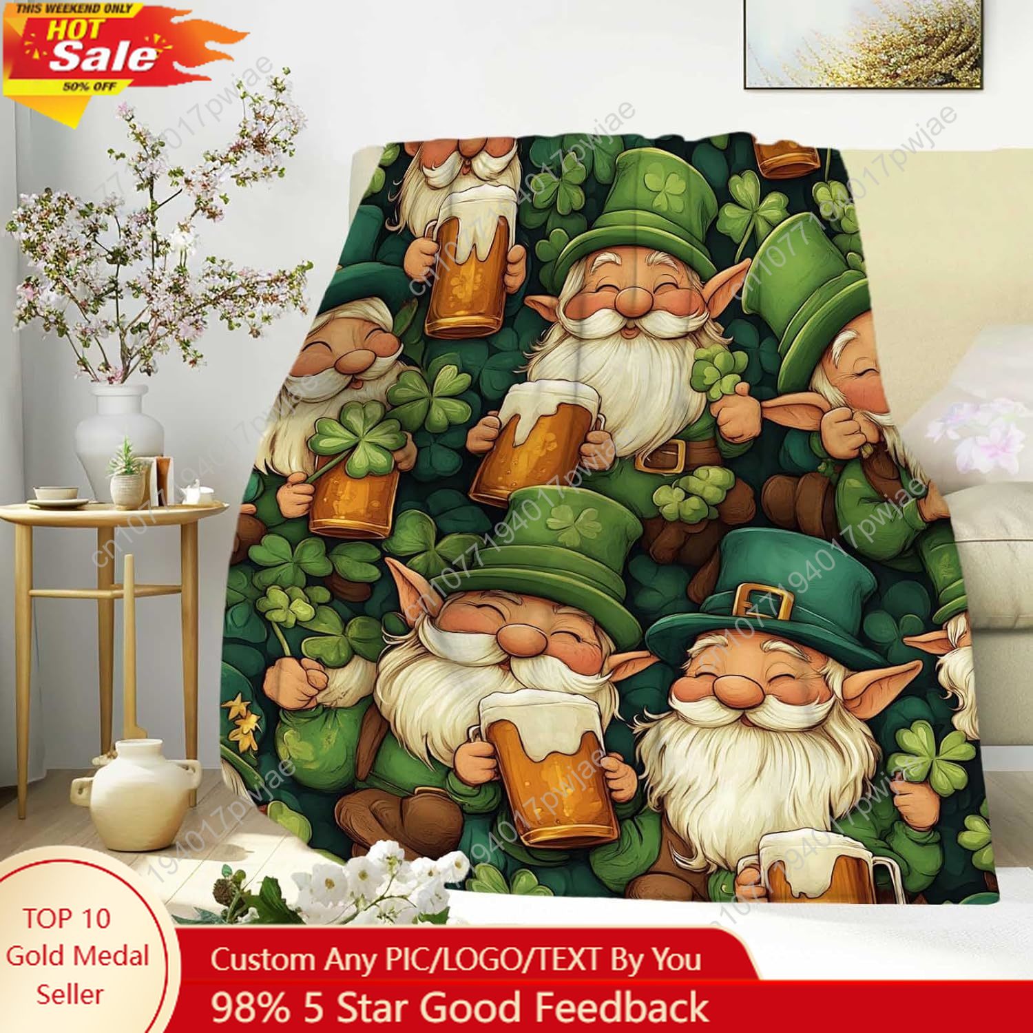 Home Textiles Towel - St. Patrick’s Day Gnome Throw Blanket