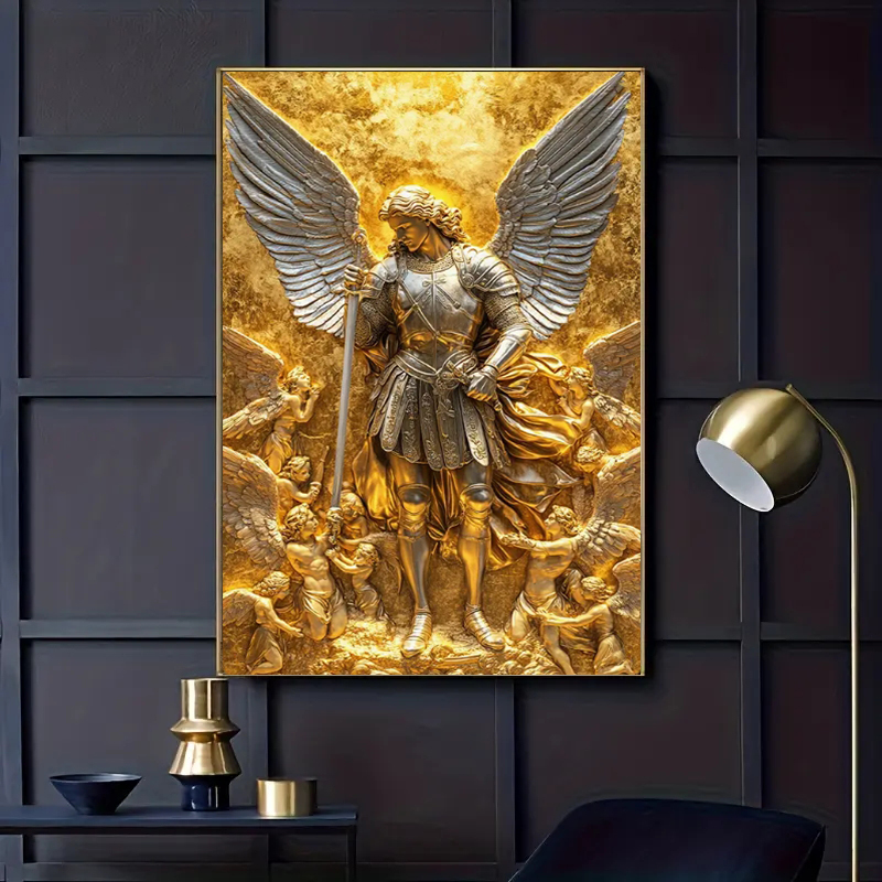Home Textiles Products - Archangel Michael Gold Angel Statue Wall