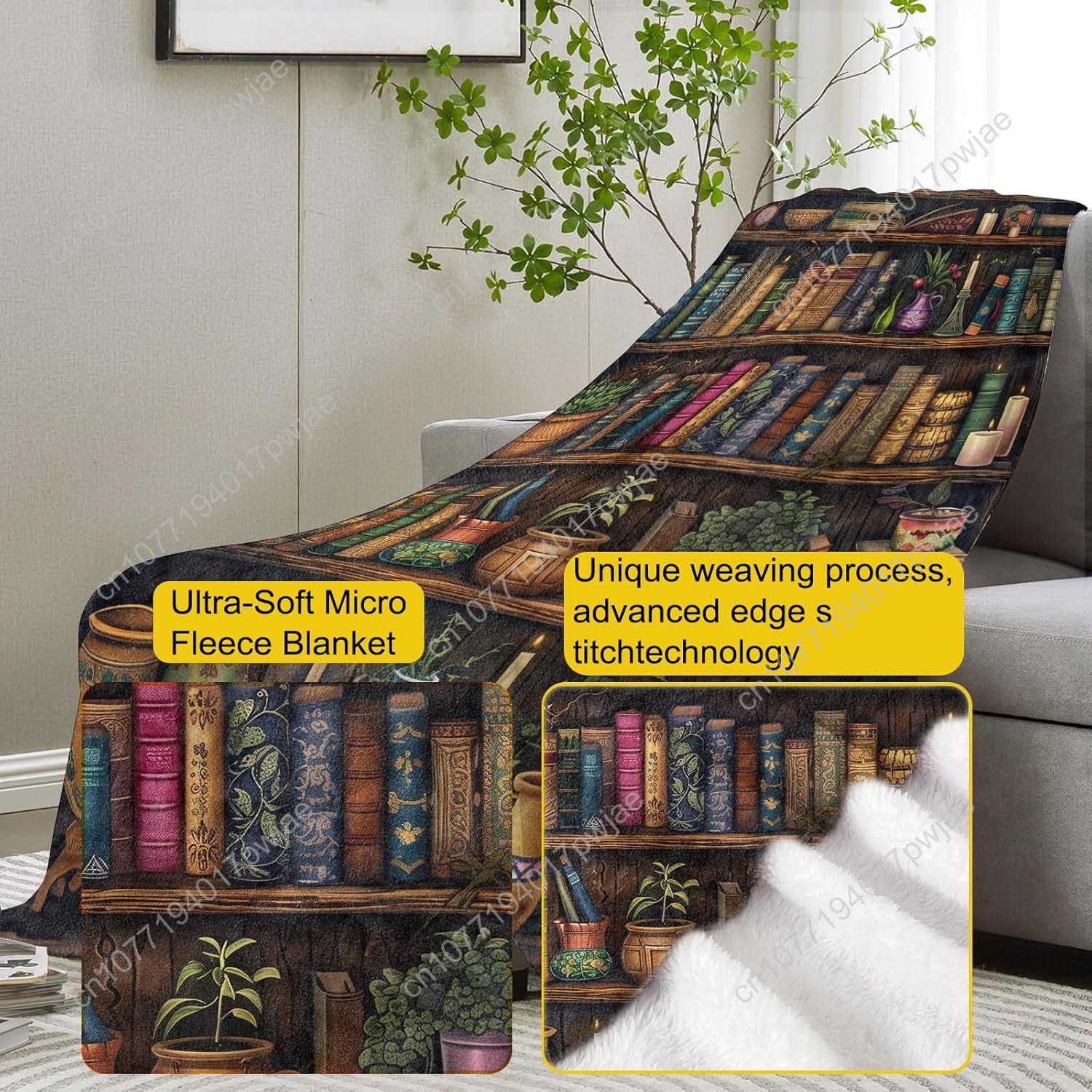 Vintage Bookshelf Blanket Read - Home Textiles Towel 评论和价格