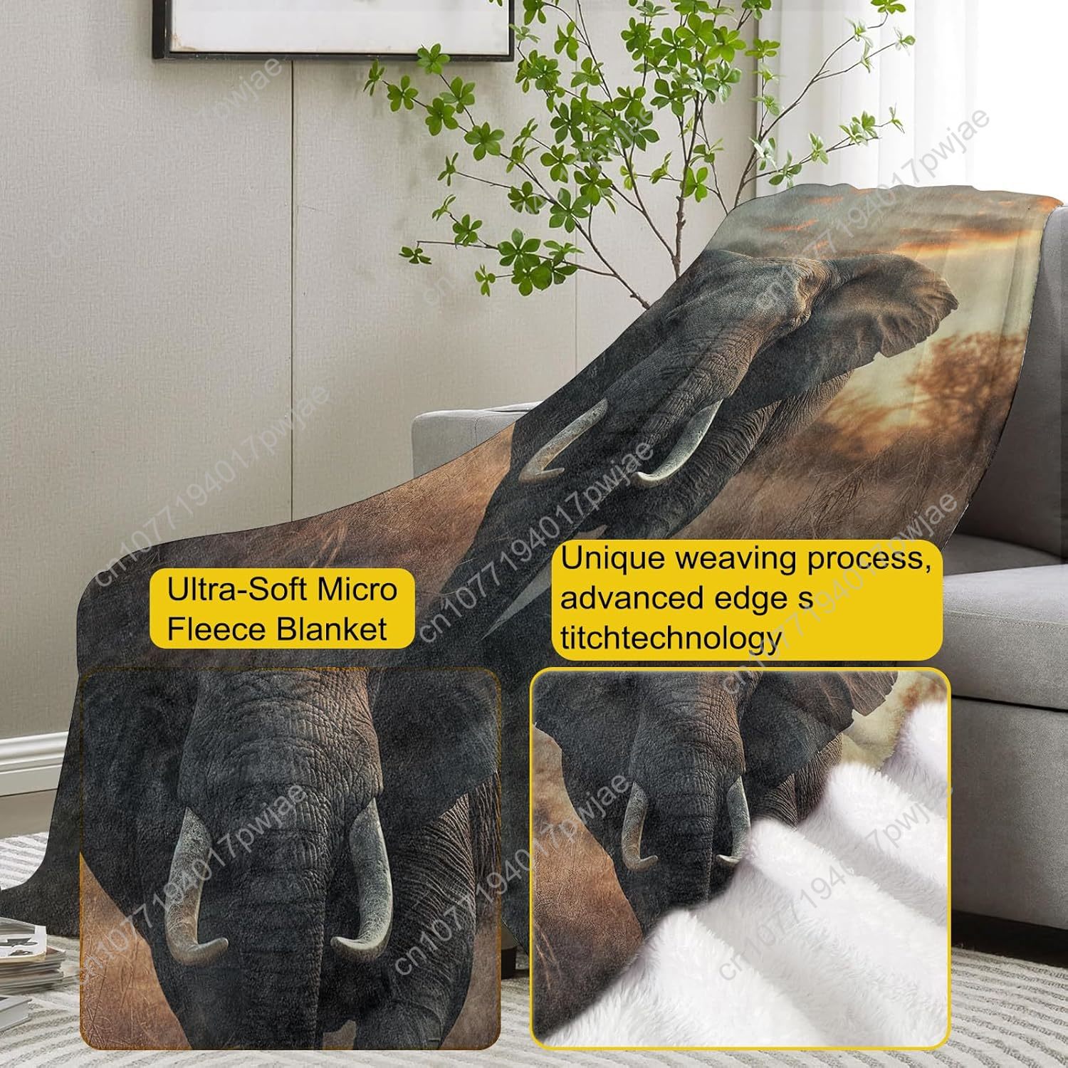 Elephant Fleece Blanket, Reali - Home Textiles Towel 评论和价格