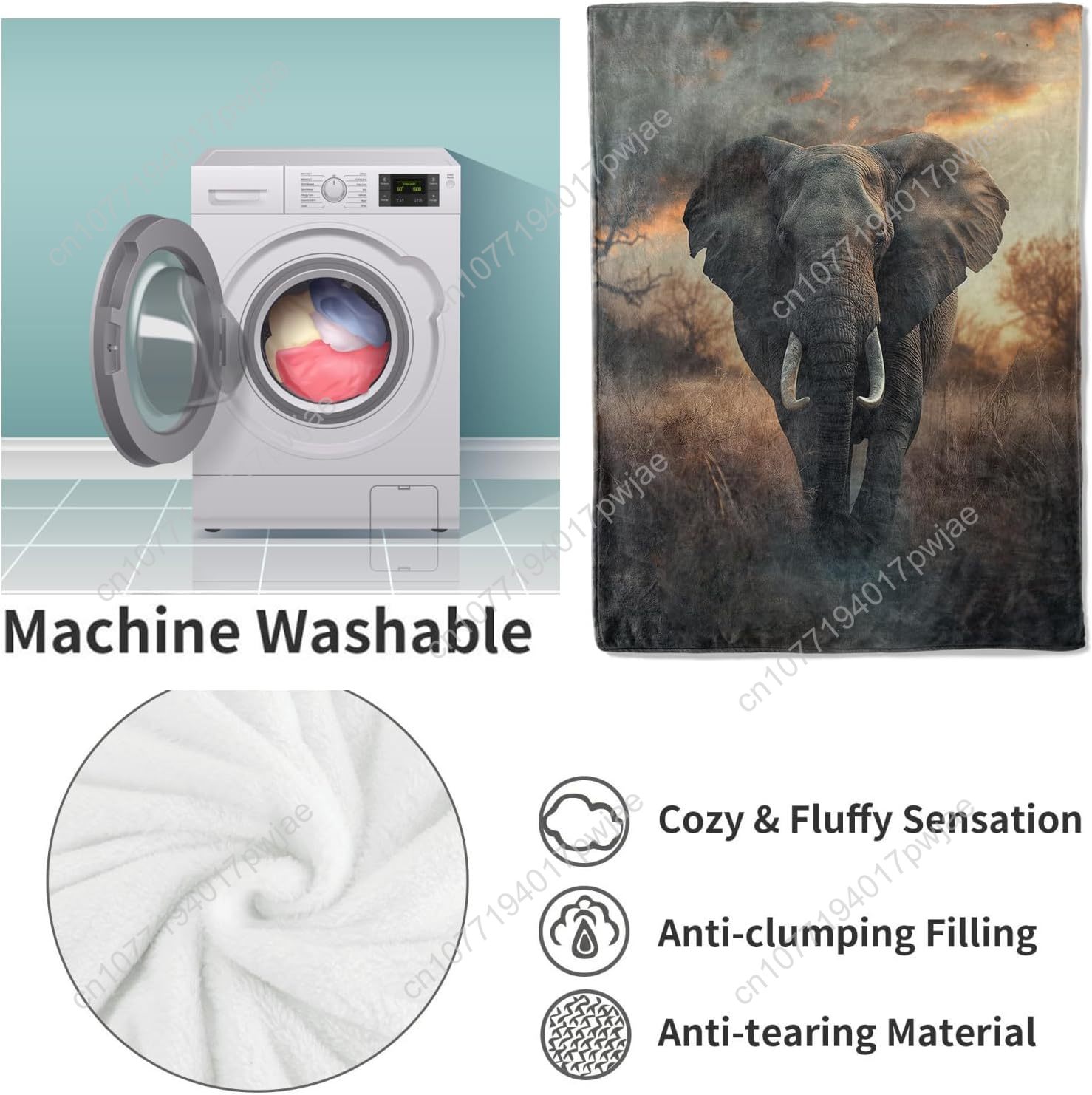 Elephant Fleece Blanket, Reali - Home Textiles Towel 评论和价格