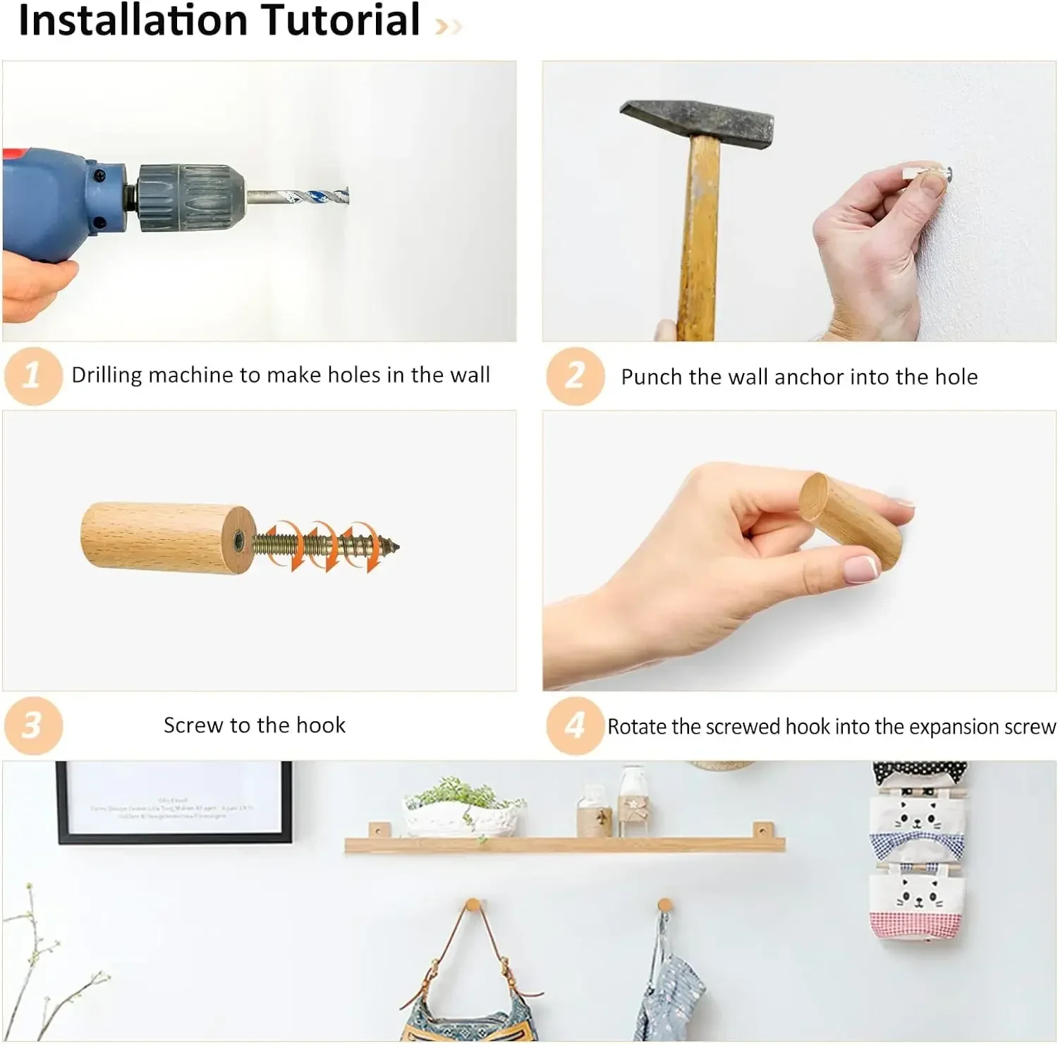 Wall Mounted Wooden Hooks for  - Home Textiles Towel 评论和价格